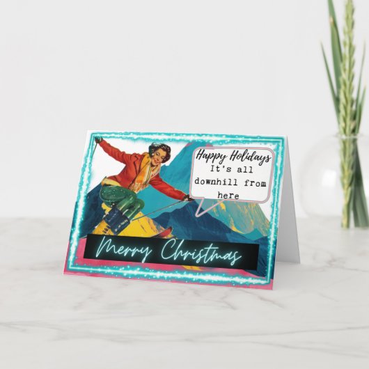 Ski Christmas Card Funny Retro Skiing Best Friend カード (正面)