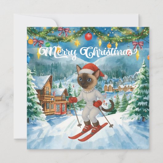 Ski Christmas for Cat Santa Claus Siamese Cat fan シーズンカード (正面)