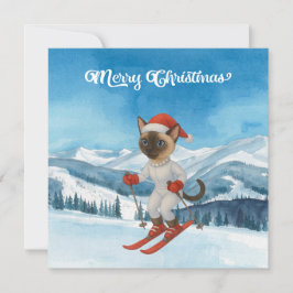 Ski Christmas for Cat Santa Claus Siamese Cat fan シーズンカード