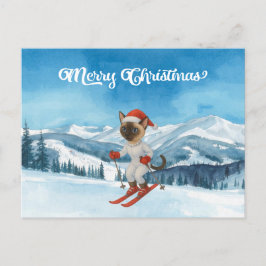 Ski Christmas for Cat Santa Claus Siamese Cat fan シーズンポストカード