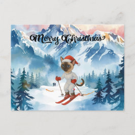 Ski Christmas for Cat Santa Claus Siamese Cat fan シーズンポストカード