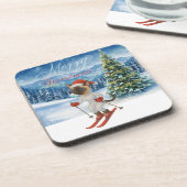 Ski Christmas for Santa Siamese Cat Lovers Snowy  コースター (左側)