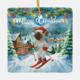 Ski Christmas for Santa Siamese Cat Lovers Snowy  セラミックオーナメント