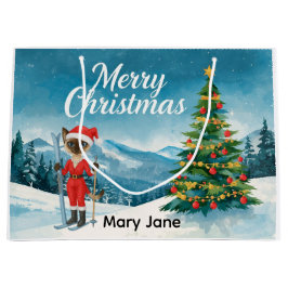 Ski Christmas for Santa Siamese Cat Lovers Snowy  ラージペーパーバッグ