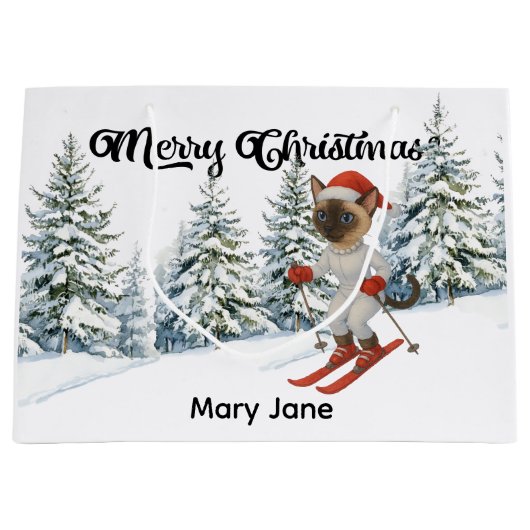 Ski Christmas for Santa Siamese Cat Lovers Snowy ラージペーパーバッグ (正面)