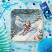 Ski Christmas with Santa Claus on the mountain ペーパープレート (パーティー)