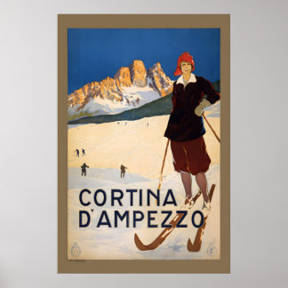 Ski Cortina d'Ampezzo920 Vintage Style Ski Resort ポスター