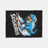 Ski Dinosaur Winter Sport Skier Dino Funny Skiing  フリースブランケット (正面(横))