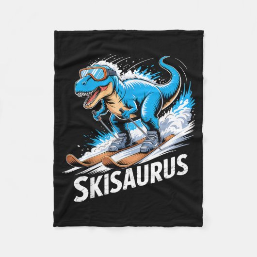 Ski Dinosaur Winter Sport Skier Dino Funny Skiing  フリースブランケット (正面)