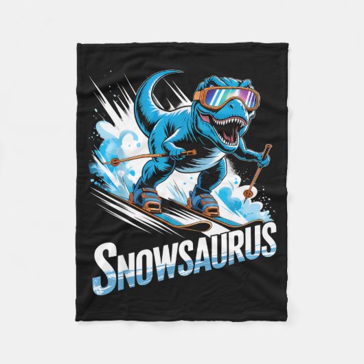 Ski Dinosaur Winter Sport Skier Dino Funny Skiing  フリースブランケット (正面)