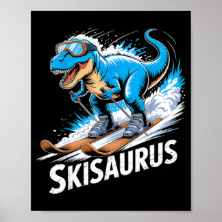 Ski Dinosaur Winter Sport Skier Dino Funny Skiing  ポスター