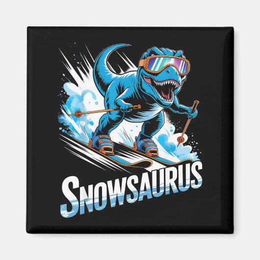 Ski Dinosaur Winter Sport Skier Dino Funny Skiing  マグネット (正面)