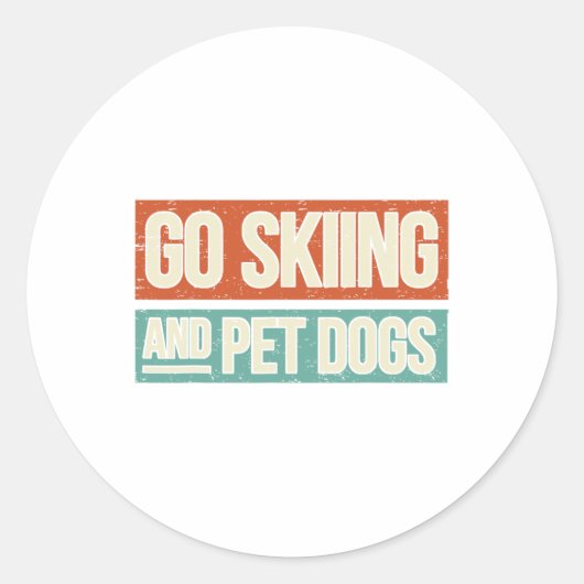 Ski Go Skiing And Pet Dogs - Skier  ラウンドシール (正面)