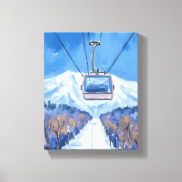Ski Gondola Snow Mountain Watercolor キャンバスプリント