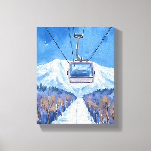 Ski Gondola Snow Mountain Watercolor キャンバスプリント (正面)