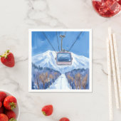 Ski Gondola Snow Mountain Watercolor スタンダードカクテルナプキン (インサイチュ)