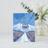 Ski Gondola Snow Mountain Watercolor ポストカード (スタンド正面)