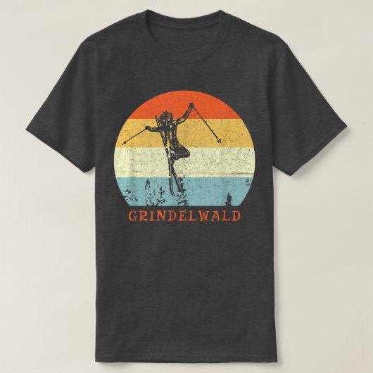 Ski Grindelwald, Switzerland Vintage Snow Skiing V Tシャツ (デザイン正面)