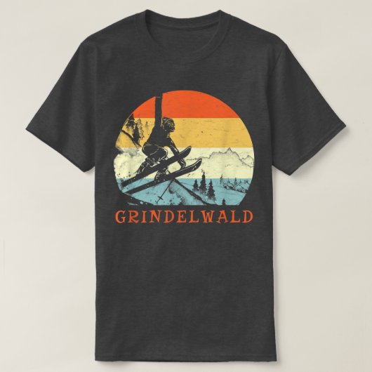 Ski Grindelwald, Switzerland Vintage Snow Skiing V Tシャツ (デザイン正面)