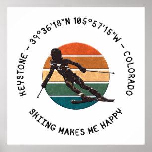 Ski Keystone, Colorado – ウィメンズスキーヤー,ブラック文字 ポスター