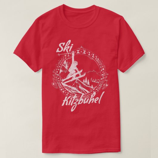 Ski Kitzbuhel, Austria Vintage Snow Skiing Vacatio Tシャツ (デザイン正面)