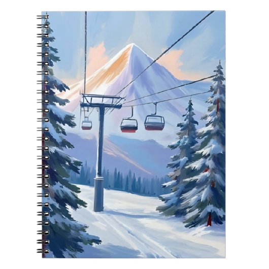 Ski Lift | Mountain Winter Watercolor Skiing ノートブック (正面)