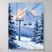 Ski Lift | Mountain Winter Watercolor Skiing ポスター (正面)