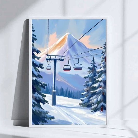 Ski Lift | Mountain Winter Watercolor Skiing ポスター