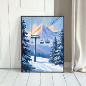 Ski Lift | Mountain Winter Watercolor Skiing ポスター