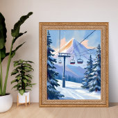 Ski Lift | Mountain Winter Watercolor Skiing ポスター