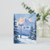 Ski Lift | Mountain Winter Watercolor Skiing ポストカード (スタンド正面)