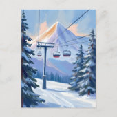 Ski Lift | Mountain Winter Watercolor Skiing ポストカード (正面)