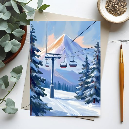 Ski Lift | Mountain Winter Watercolor Skiing ポストカード