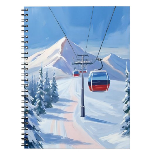 Ski Lift | Snow Mountain Gondola Watercolor ノートブック (正面)