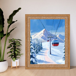 Ski Lift | Snow Mountain Gondola Watercolor ポスター