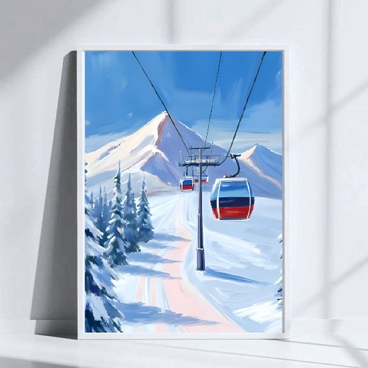 Ski Lift | Snow Mountain Gondola Watercolor ポスター