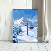 Ski Lift | Snow Mountain Gondola Watercolor ポスター