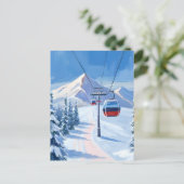 Ski Lift | Snow Mountain Gondola Watercolor ポストカード (スタンド正面)