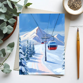 Ski Lift | Snow Mountain Gondola Watercolor ポストカード
