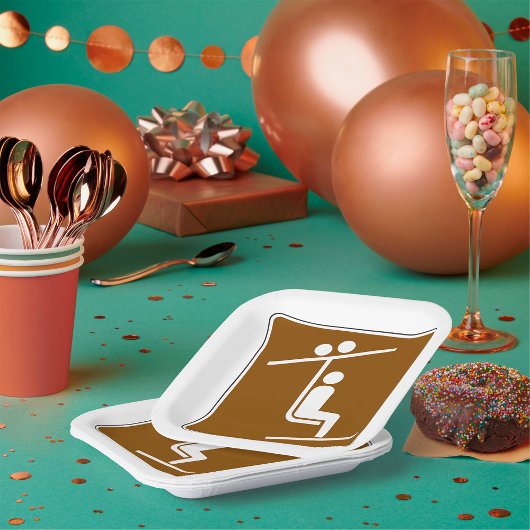 Ski Lift Symbol Rustic Winter Sports Icon ペーパープレート