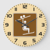 Ski Lift Symbol Rustic Winter Sports Icon ラージ壁時計 (正面)