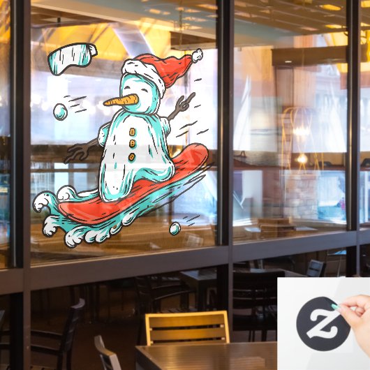 Ski Lodge Santa Winter Snowman On Snowboard Decor ウィンドウサイン (レストラン窓)