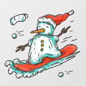 Ski Lodge Santa Winter Snowman On Snowboard Decor ウィンドウサイン (シート)