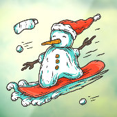 Ski Lodge Santa Winter Snowman On Snowboard Decor ウィンドウサイン (シート3)