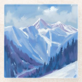 Ski Mountain | Blue Watercolor Mountain Range ガラスコースター (正面)