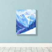 Ski Mountain | Blue Watercolor Mountain Range キャンバスプリント (インサイチュ (ウッドフロア))