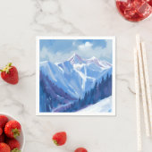 Ski Mountain | Blue Watercolor Mountain Range スタンダードカクテルナプキン (インサイチュ)