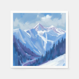 Ski Mountain | Blue Watercolor Mountain Range スタンダードカクテルナプキン
