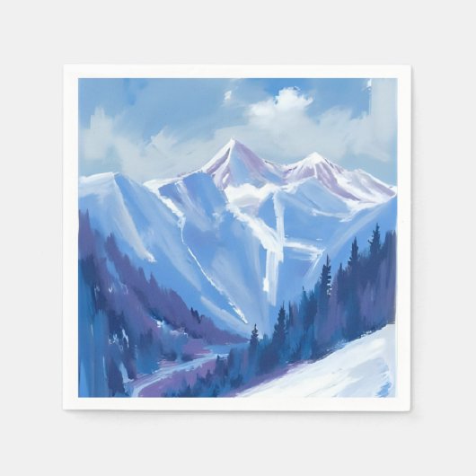 Ski Mountain | Blue Watercolor Mountain Range スタンダードカクテルナプキン (正面)