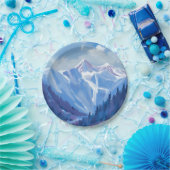 Ski Mountain | Blue Watercolor Mountain Range ペーパープレート (パーティー)